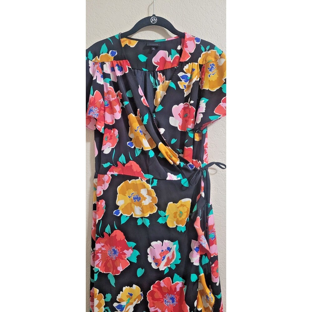 Who What Wear Floral Wrap Dress Long Midi Black MultiColor Size L Boho Whimsical - Picture 2 of 4